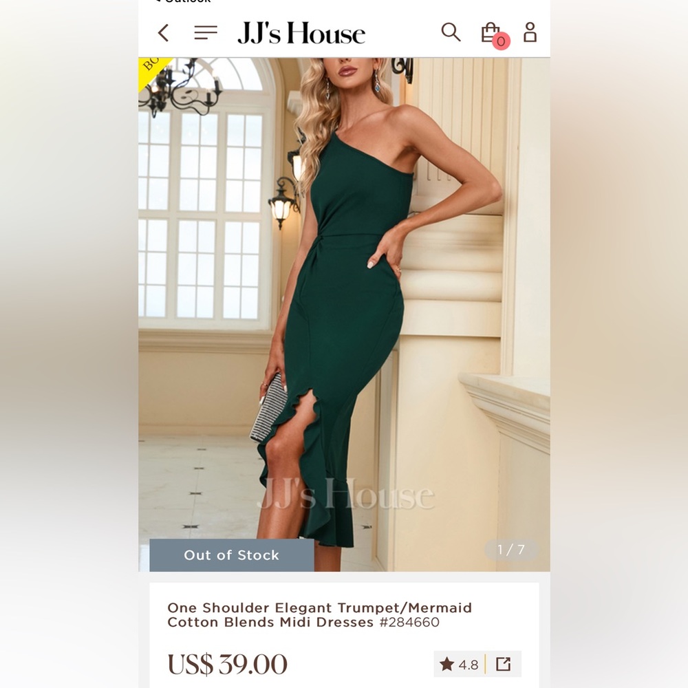 One-shoulder trumpet/mermaid midi dress, green, JJs House